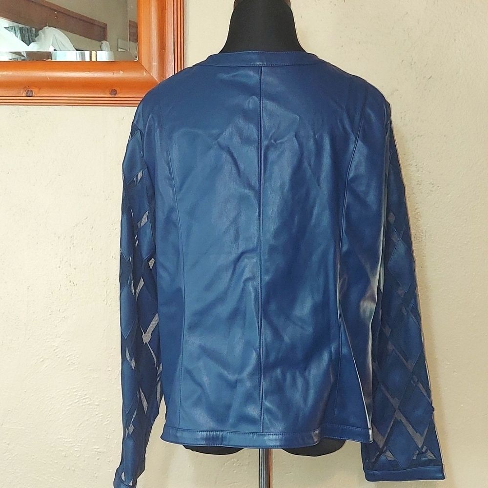 Women's Colleen Lopez Vegan Leather Checkered Sheer Zip Jacket - Picture 4 of 10